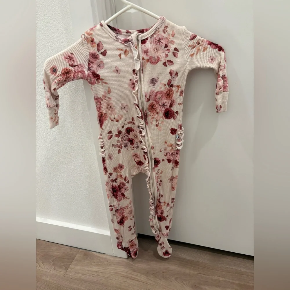 Posh Peanut Floral Ruffles Zip Up Footed Onesie